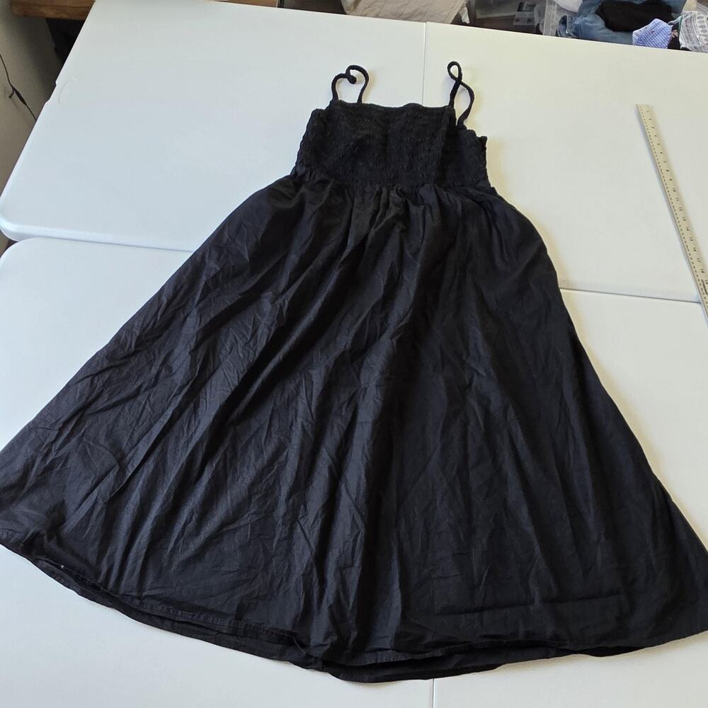 Old Navy Dress Womens XL Black Smocked Cami Midi Sundress Pockets Cotton